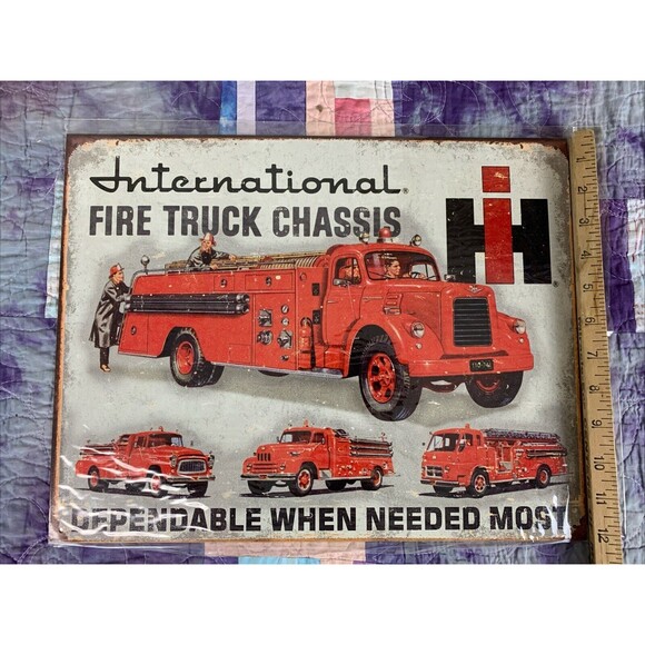 IH International Fire Truck Chassis Metal 16x12.5 Sign Decor Bar Man Cave Shop - Picture 3 of 3